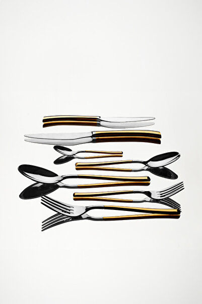 Nehir Elegance Gold Plain 12-Person 84-Piece Boxed Cutlery Set