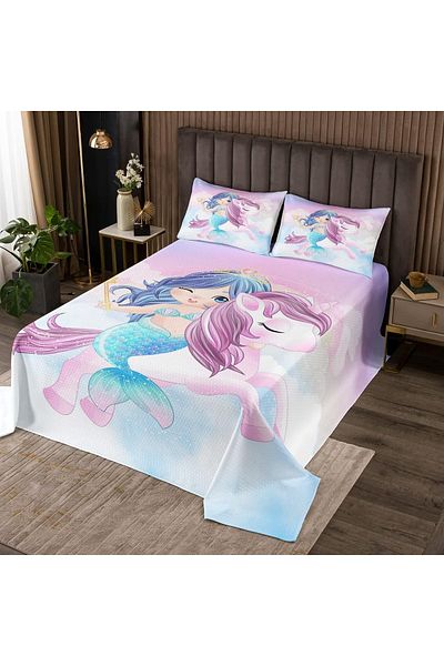OEM Quilted bed linen with unicorn and mermaid pattern, duvet cover 220x240 cm, 2 pillowcases 50x75 cm