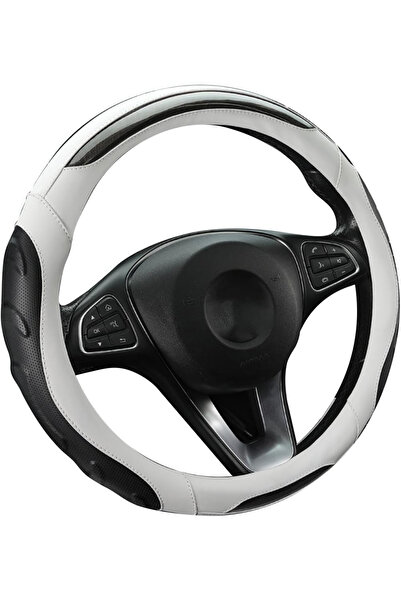 OEM Husă volan, albă (linie neagră), piele Nappa perforată, fibră de carbon, diametru 37-39 cm
