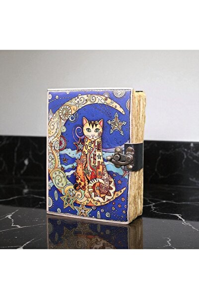 Kuzey Tacı دفتر ملاحظات جلدي متشابك مصنوع يدويًا بتصميم Galaxy Cat - إنتاج خاص لكبار الشخصيات