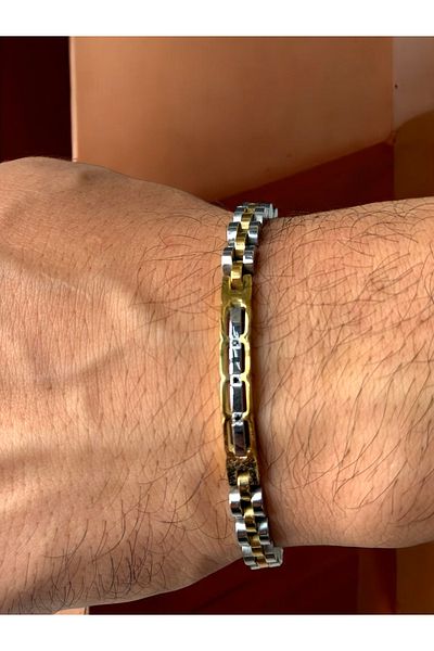 Lunays Stainless Steel Model Braided Men's Silver Gold Color Bracelet
