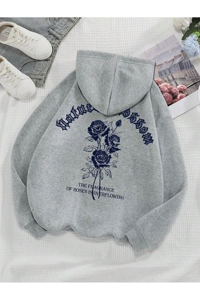 COHERENT Unisex Men/Women Colorful Roses Custom Printed Cotton Oversize Hooded Sweatshirt