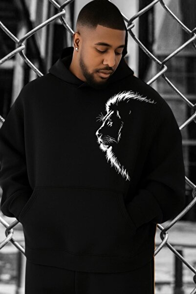 BENROMA Φούτερ μεγάλου μεγέθους με στάμπα λιονταριού με 3 νήματα χτενισμένο βαμβάκι