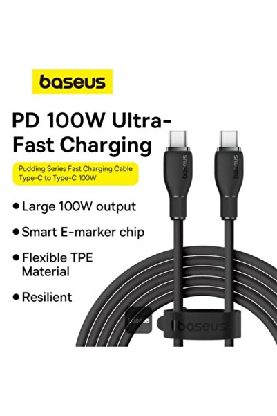 Baseus Cablu de date cu încărcare rapidă Pudding Series, USB Type-C la USB Type-C, 100W, 1.2m, Negru