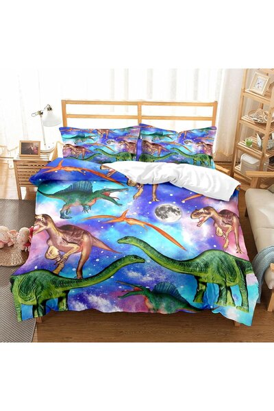 OEM Husă pilotă 155x220 cm, 1 față de pernă 80x80 cm imprimeu dinozaur