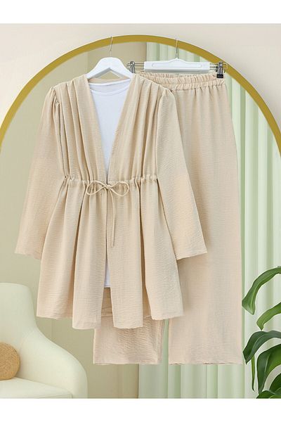 Modamorfo Tunnel Lace Ayrobin Kimono Suit -Beige
