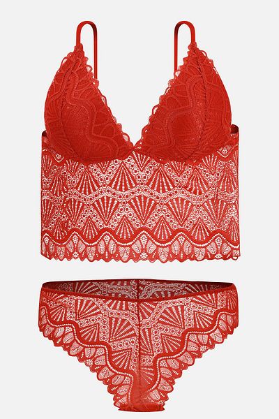 Wonna Kyle Lace Bra Panty Set - No Padding, No Underwire - 2443 - Red