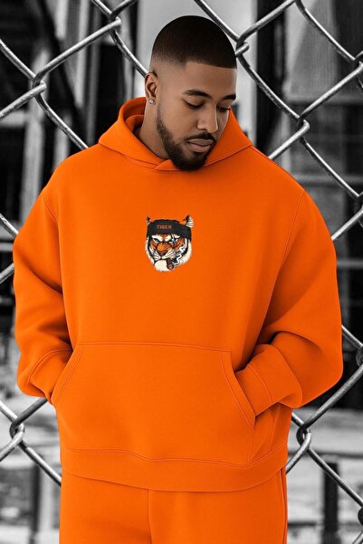 BENROMA 3 Yarn Combed Cotton Tiger Printed Large Size Sweatshirt