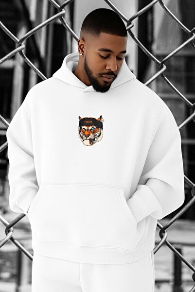 BENROMA 3 Yarn Combed Cotton Tiger Printed Large Size Sweatshirt