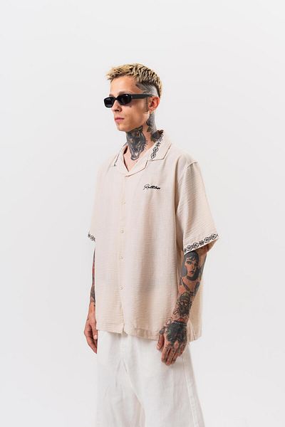 Respire Men's Ruthless Embroidered Oversize Shirt Beige