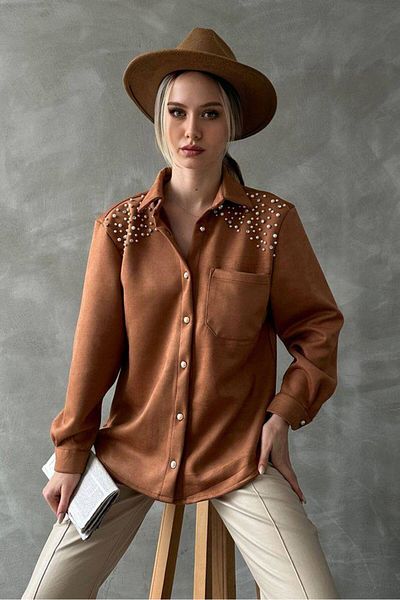 Butik Beyza Women's Stoned Suede Shirt