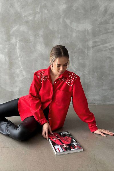 Butik Beyza Women's Stoned Suede Shirt