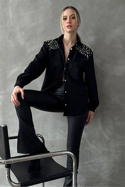 Butik Beyza Women's Stoned Suede Shirt