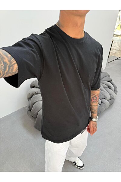 KağanKY Μαύρο μπλουζάκι χνουδωτό ύφασμα oversized