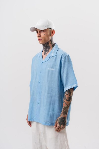 Respire Men's Ruthless Embroidered Oversize Shirt Baby Blue