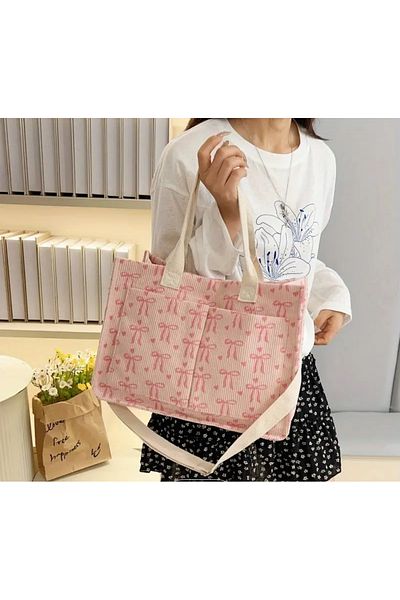 La Saade Pink Bow Dream- Y2K Pink Bow Tote Bag