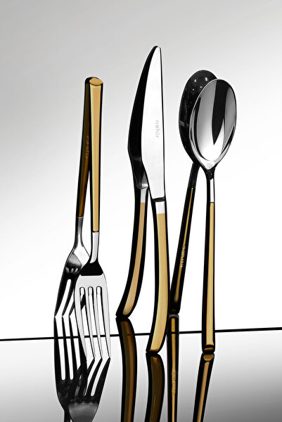 Nehir Elegance Gold Satin 84 Piece Boxed Cutlery Set for 12 People
