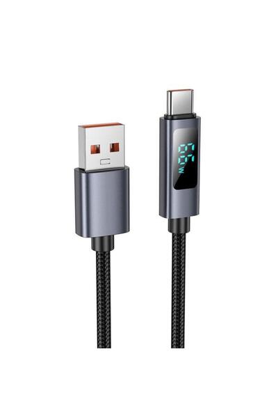 Hoco Cablu Date si Incarcare USB-A USB-C Display X112, 100W, 1m (Negru)