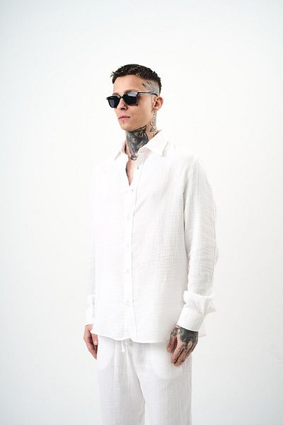 Respire Men's Long Sleeve Oversize Muslin Shirt White