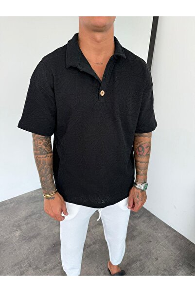 KağanKY Black Polo Neck Knitted Sweater T-Shirt
