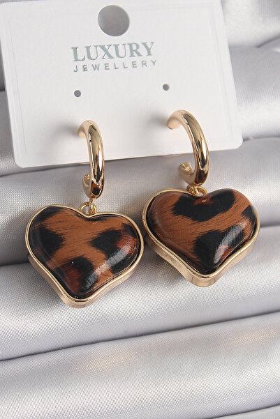 Skygo Brass Gold Color 3D Heart Leopard Pattern Model Women's Earrings - Tj-Bkp9875