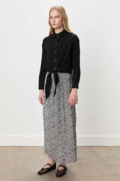 Nihan Beli Lastikli Pilise Etek Siyah