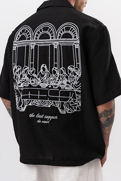 Respire Ανδρικό πουκάμισο Da Vinci Κεντημένο Oversize Μαύρο