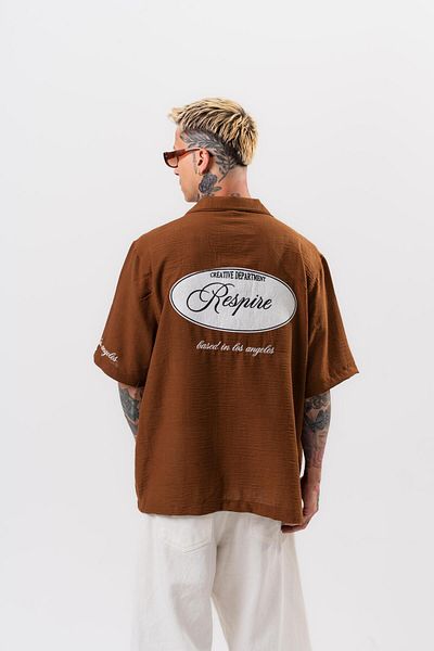 Respire Men's Embroidered Oversize Linen Shirt Brown
