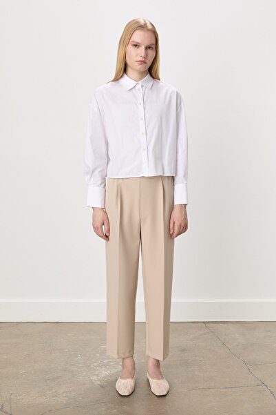 Nihan Beli Lastikli Havuç Pantolon Bej