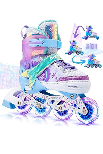 HALL BREATHE Işıklı çocuk paten seti, taşıma çantalı, silikon tekerlekli, 3'ü...