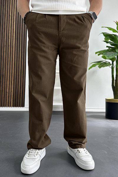 Edwox Men's Comfortable Fit Cotton Trousers Brown Edw408