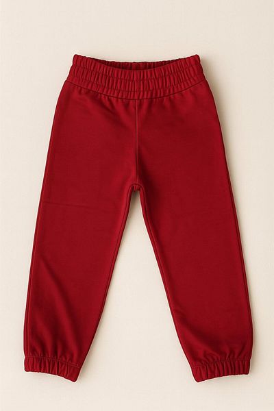 LUESS Girl's 100% Cotton Sweatpants with Elastic Waist and Legs - Claret Red (3-4 Years 8-9 Years)