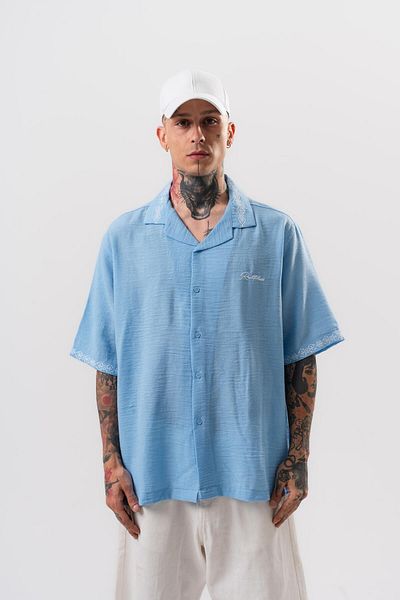 Respire Men's Ruthless Embroidered Oversize Shirt Baby Blue