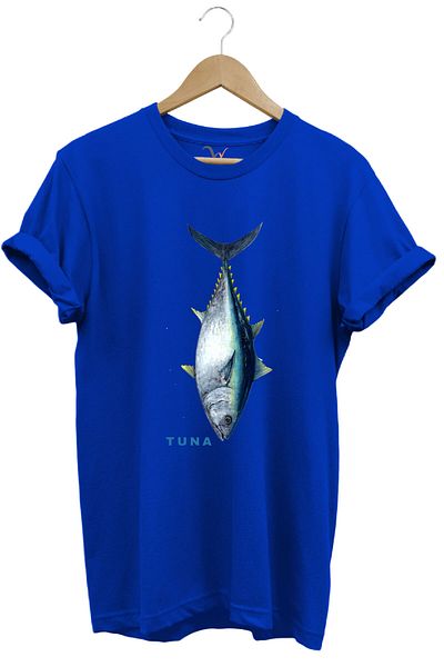 WİDİ Fishing Fishing Tuna Fish Design Printed 100% Cotton Regular Fit Unisex T-Shirt