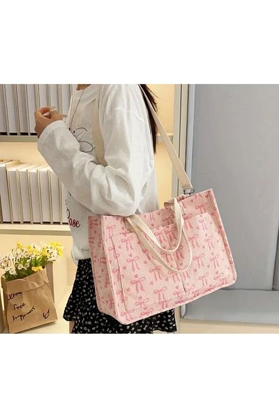 La Saade Pink Bow Dream- Y2K Pink Bow Tote Bag