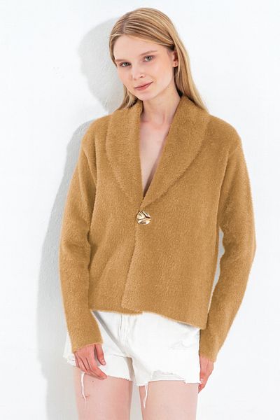 NATUFIAN STORE Women's Furry Single Button Bearded Washable Premium Look Knitwear Cardigan