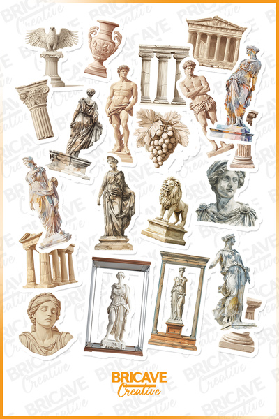 Bricave Antik Mimari Heykel PVC Sticker Seti 2 Sayfa Laptop Telefon Journal M...