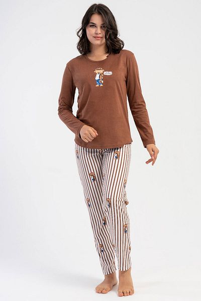 VİENETTA Women's Cotton Long Sleeve Pajama Set, 503073