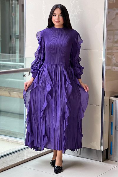Mahal Accordion Sleeves and Hem Ruffle Dress