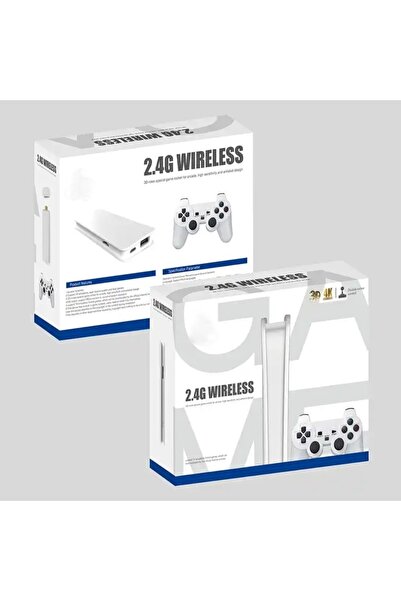 FOXMAG24 TV game console, wireless, 4K, Ultra HD, 2 controllers, 64gb, Game Stick Pro, white