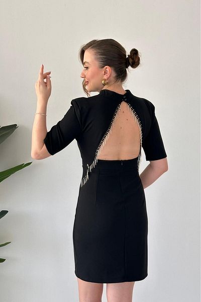 MaziButik Back Chain Crepe Dress Black