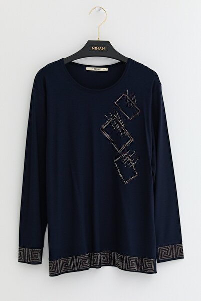 Nihan Büyük Beden Penye Bluz Lacivert