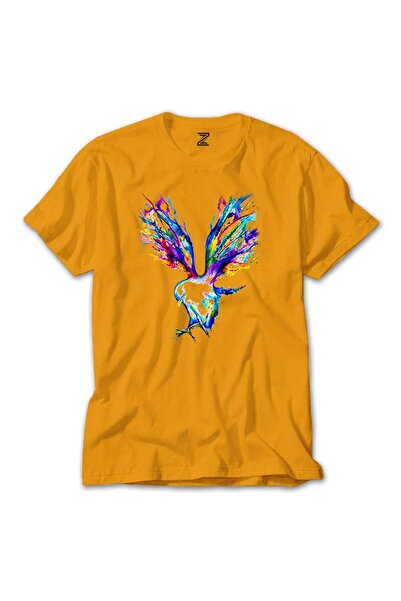 CrowsGate تي شيرت ملون بألوان مائية حمامة أصفر اللون مقاس M