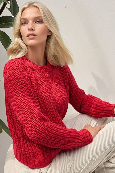 Hiccup Textured Knitted Round Neck Cardigan