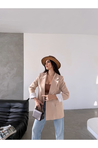 MYGİYİMİSTANBUL μπλέιζερ μπουφάν (ριγέ φόδρα)