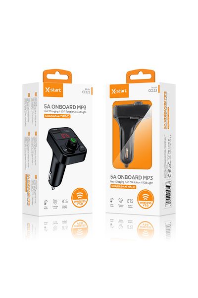 REDz Accessories Auto FM Modulator, X-Start CC123, Bluetooth 5.0, Dual USB (USB-A + Type-C), Fast Charging
