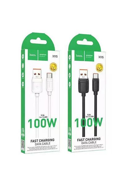 REDz Accessories Hoco X115 Data Cable, USB to Type-C, Compatible with iPhone 15/16 and Android, Fast 100W, Black