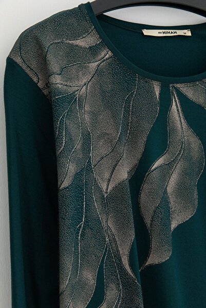 Nihan Büyük Beden Penye Bluz Petrol