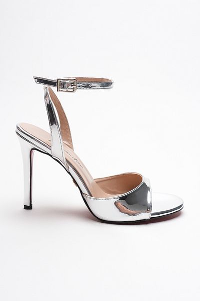 Ayakkabı Ateşi Women's Thin Band Back Helmet Heeled Shoes Livora Silver Mirror