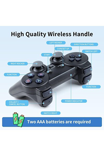 FOXMAG24 Game console set, 20,000 games, 2 wireless controllers, HDMI/USB 2.4GHz, 64GB, black